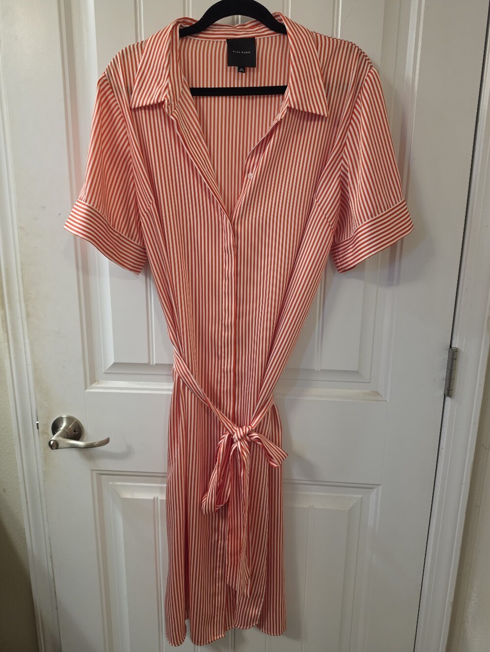 Red & white striped shirt dress with belt